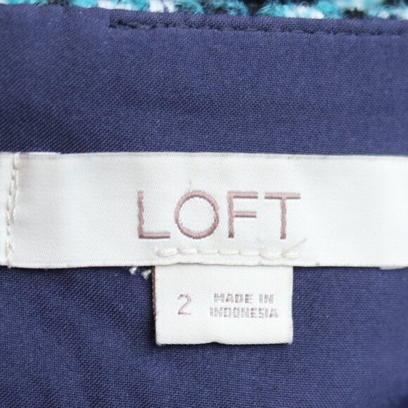LOFT Aqua Navy Blue White Houndstooth Plaid Zipper Pockets Short Skirt Sz 2 - Picture 5 of 6